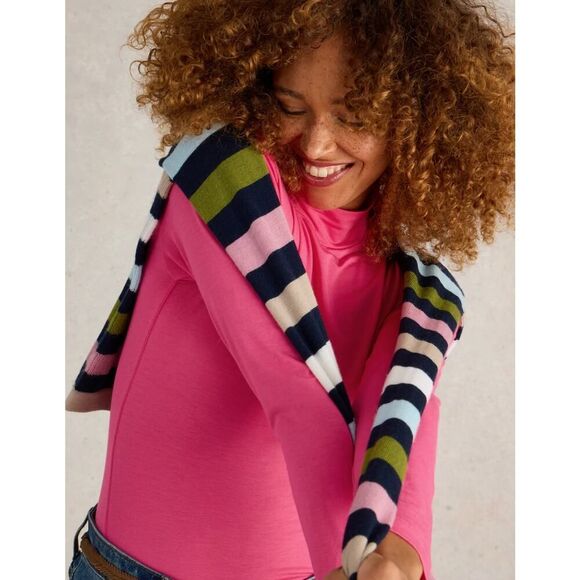 White Stuff Camille High Neck Tee in Bright Pink - Size 6 - NWT - Picture 2 of 6